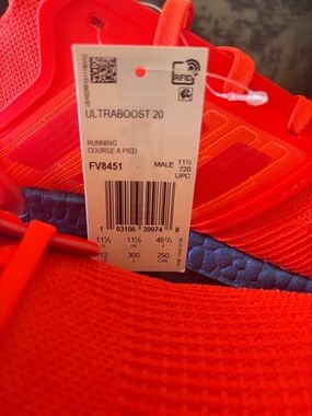 adidas Ultraboost 20 Running Shoe - Bright Red with Blue Accent